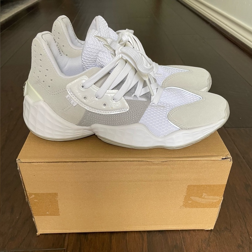 Adidas Harden Vol. 4 White Grey 2019 Basketball Shoes Men's Size 6.5 (EF9653)